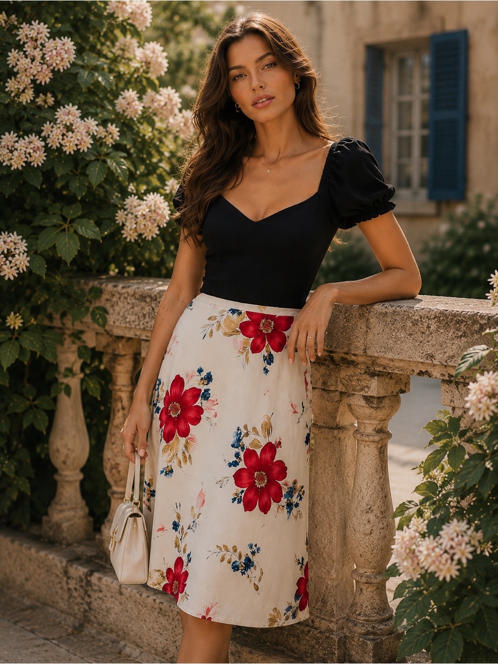 Like New! Floral A-Line Skirt - Red and Cream, Silk Blend, Lined, Gorgeous Fem - Picture 9 of 15